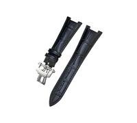 EMAIGlPO 25 * 13mm Kerbe Echtes Leder Armband Fit for Patek Philippe 5726 5711 5712G Armband Schwarz Braun Blau Uhr strap Armband(Black Silver Buckle)