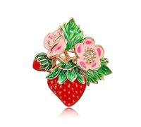 Emaille-Erdbeer-Brosche, rote Erdbeere mit rosa Blumen, Anstecknadel, Obst-Brosche, Abzeichen, Brustnadel für Geburtstag, Mädchen, Frauen, Kleidung, Schal, Rucksack, Zubehör, Geschenk