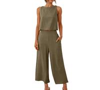 EMATOP 2 Teiler Hosenanzug Damen Elegant Zweiteiler Outfit Sommer Ärmelloses Tank Top und Hose Trainingsanzug Baumwolle Leinen Freizeitanzug mit Taschen Sportanzug Leicht Einfarbig Loungewear