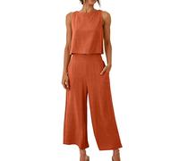EMATOP 2 Teiler Hosenanzug Damen Elegant Zweiteiler Outfit Sommer Ärmelloses Tank Top und Hose Trainingsanzug Baumwolle Leinen Freizeitanzug mit Taschen Sportanzug Leicht Einfarbig Loungewear