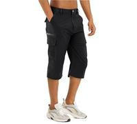 EMATOP 3/4 Cargohose Herren Leichte Vintage Wanderhose Schnelltrocknend Cargo Bermuda Shorts mit 6 Taschen Kurz Hose Outdoor Trekking Shorts Sommer Arbeit Sporthose Bequem Einfarbig Freizeithose