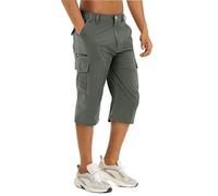 EMATOP 3/4 Cargohose Herren Leichte Vintage Wanderhose Schnelltrocknend Cargo Bermuda Shorts mit 6 Taschen Kurz Hose Outdoor Trekking Shorts Sommer Arbeit Sporthose Bequem Einfarbig Freizeithose