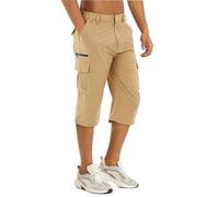 EMATOP 3/4 Cargohose Herren Leichte Vintage Wanderhose Schnelltrocknend Cargo Bermuda Shorts mit 6 Taschen Kurz Hose Outdoor Trekking Shorts Sommer Arbeit Sporthose Bequem Einfarbig Freizeithose