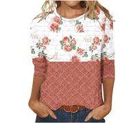 EMATOP befristetes Angebot Tshirt Damen 3/4 Arm Bluse Tunika Tops Sommer Elegant Oberteile Lässige Baumwolle Longshirt Locker Bequemes Sommershirts Vintage Leicht Longbluse Blumen Sportshirt