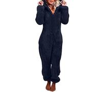 EMATOP Black Friday Jumpsuit Damen Teddy Fleece Overall Winter Warm Schlafanzug Kuschelig Plüsch Pyjama Elegant Einteiler Onesie Einfarbig Langarm Schlafoverall Flauschig Pyjama Hausanzug