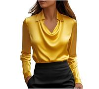 EMATOP Bluse Damen Elegant Langarm Oberteile Festliche Satinbluse Casual Business Hemdbluse Tops Lässiges Einfarbig Langarmshirt Büro Arbeit Seiden Blusenshirt Party Bequem Hemd Tunika Tshirt
