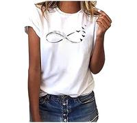 EMATOP Bluse Damen Elegant Sommer Tshirt Baumwolle Casual Oberteile Lose Rundhals Longshirt Feder Druck Sommershirts Weich Bequem Kurzarm Tee Tops Lässig Mode Tunika Streetwear für Frauen