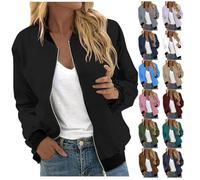 EMATOP Bomberjacke Damen Casual Langarm College Jacke Elegant Leichte Fliegerjacke Einfarbig Bequem Pilotenjacke Zip Up Übergangsjacke mit Taschen Sportjacke Locker Lässig Bikerjacke Outwear