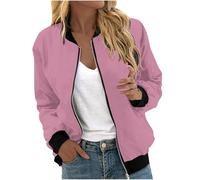 EMATOP Bomberjacke Damen Casual Langarm College Jacke Leichte Elegant Fliegerjacke Einfarbig Bequem Pilotenjacke Zip Up Übergangsjacke mit Taschen Sportjacke Locker Lässig Bikerjacke Outwear
