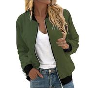 EMATOP Bomberjacke Damen Casual Langarm College Jacke Leichte Elegant Fliegerjacke Einfarbig Bequem Pilotenjacke Zip Up Übergangsjacke mit Taschen Sportjacke Locker Lässig Bikerjacke Outwear