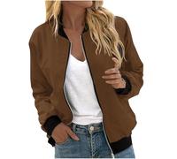 EMATOP Bomberjacke Damen Casual Langarm College Jacke Leichte Elegant Fliegerjacke Einfarbig Bequem Pilotenjacke Zip Up Übergangsjacke mit Taschen Sportjacke Locker Lässig Bikerjacke Outwear
