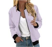 EMATOP Bomberjacke Damen Casual Langarm College Jacke Leichte Elegant Fliegerjacke Einfarbig Bequem Pilotenjacke Zip Up Übergangsjacke mit Taschen Sportjacke Locker Lässig Bikerjacke Outwear