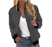 EMATOP Bomberjacke Damen Casual Langarm College Jacke Leichte Elegant Fliegerjacke Einfarbig Bequem Pilotenjacke Zip Up Übergangsjacke mit Taschen Sportjacke Locker Lässig Bikerjacke Outwear