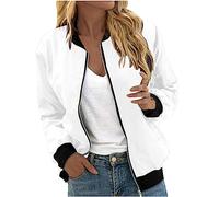 EMATOP Bomberjacke Damen Casual Langarm College Jacke Leichte Elegant Fliegerjacke Einfarbig Bequem Pilotenjacke Zip Up Übergangsjacke mit Taschen Sportjacke Locker Lässig Bikerjacke Outwear