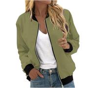 EMATOP Bomberjacke Damen Casual Langarm College Jacke Leichte Elegant Fliegerjacke Einfarbig Bequem Pilotenjacke Zip Up Übergangsjacke mit Taschen Sportjacke Locker Lässig Bikerjacke Outwear