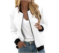 EMATOP Bomberjacke Damen Casual Langarm College Jacke Leichte Elegant Fliegerjacke Einfarbig Bequem Pilotenjacke Zip Up Übergangsjacke mit Taschen Sportjacke Locker Lässig Bikerjacke Outwear