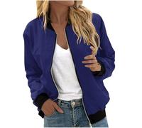 EMATOP Bomberjacke Damen Langarm Casual College Jacke Leichte Elegant Fliegerjacke Bequem Einfarbig Pilotenjacke Zip Up Übergangsjacke mit Taschen Sportjacke Locker Lässig Bikerjacke Outwear