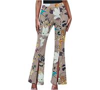 EMATOP Bunte Schlaghose Damen Weites Bein Stoffhose Elegant High Waist Schlaghose Vintage Jogginghose Lang Yogahose Sommer Freizeithose Sporthose Elastische Ausgestellte Hosen Palazzo Pants