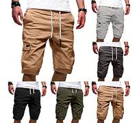 EMATOP Cargo Shorts Herren Sommer Chino Jeans Regular Fit Kurze Hosen Casual Einfarbig Cargohose Vintage Bermuda Shorts mit vielen Taschen Arbeitshose Knielänge Laufshorts Outdoors Männer