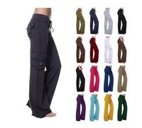 EMATOP Cargohose Damen Lang Baggy Jogginghose Baumwolle Casual Wanderhose High Waist Sport Cargo Hosen Locker Einfarbig Freizeithose mit Taschen Sporthose Regulär Fit Sommerhose Trainingshose