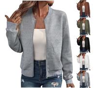 EMATOP College Jacke Damen Leicht Sport Bomberjacke Casual Langarm Übergangsjacke Kurz Einfarbig Sweatjacke Elegant Bequem Pilotenjacke Reißverschluss Fliegerjacke Baumwolle Herbstjacke Outwear