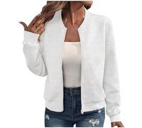 EMATOP College Jacke Damen Leicht Sport Bomberjacke Casual Langarm Übergangsjacke Kurz Einfarbig Sweatjacke Elegant Bequem Pilotenjacke Reißverschluss Fliegerjacke Baumwolle Herbstjacke Outwear