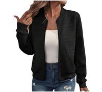 EMATOP College Jacke Damen Leicht Sport Bomberjacke Casual Langarm Übergangsjacke Kurz Einfarbig Sweatjacke Elegant Bequem Pilotenjacke Reißverschluss Fliegerjacke Baumwolle Herbstjacke Outwear