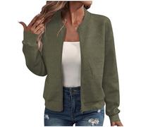 EMATOP College Jacke Damen Leicht Sport Bomberjacke Casual Langarm Übergangsjacke Kurz Einfarbig Sweatjacke Elegant Bequem Pilotenjacke Reißverschluss Fliegerjacke Baumwolle Herbstjacke Outwear
