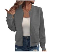EMATOP College Jacke Damen Leicht Sport Bomberjacke Casual Langarm Übergangsjacke Kurz Einfarbig Sweatjacke Elegant Bequem Pilotenjacke Reißverschluss Fliegerjacke Baumwolle Herbstjacke Outwear
