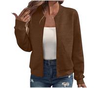 EMATOP College Jacke Damen Leicht Sport Bomberjacke Casual Langarm Übergangsjacke Kurz Einfarbig Sweatjacke Elegant Bequem Pilotenjacke Reißverschluss Fliegerjacke Baumwolle Herbstjacke Outwear