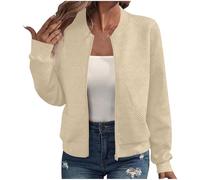 EMATOP College Jacke Damen Leicht Sport Bomberjacke Casual Langarm Übergangsjacke Kurz Einfarbig Sweatjacke Elegant Bequem Pilotenjacke Reißverschluss Fliegerjacke Baumwolle Herbstjacke Outwear