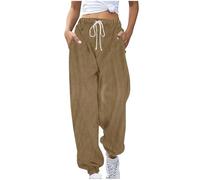 EMATOP Cordhose Damen Lässig Sport Sweathose Warm Winter Sporthose Lange Elegant Jogginghose High Waist Freizeithose mit Taschen Laufhosen Elastische Taille Yogahose Baumwolle Einfarbig Hosen