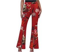 EMATOP Damen 70er 80er Jahre Hippie Kostüm Schlaghose Boho Blumendruck Hippie Hosen Sommer Schlaghose Hochbund Stretch Bequeme Lange Schlag Hosen Yogahose Flared Leggins Pyjamahose