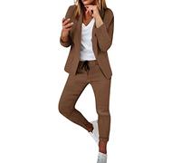 EMATOP Damen Anzug Elegant 2 Teilig Hosenanzug Langarm Business Anzug Set Zweiteiler Einfarbig Blazer Hose Festlich Lange Hosenanzüge Sportlich Slimfit Streetwear Frauen Baumwolle Freizeitanzug