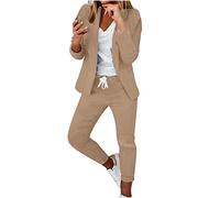 EMATOP Damen Anzug Elegant 2 Teilig Hosenanzug Langarm Business Anzug Set Zweiteiler Einfarbig Blazer Hose Festlich Lange Hosenanzüge Sportlich Slimfit Streetwear Frauen Baumwolle Freizeitanzug