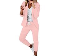 EMATOP Damen Anzug Elegant 2 Teilig Hosenanzug Langarm Business Anzug Set Zweiteiler Einfarbig Blazer Hose Lange Festlich Hosenanzüge Sportlich Slimfit Streetwear Frauen Baumwolle Freizeitanzug