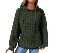 EMATOP Damen Baumwolle Hoodie Causal Langarm Kapuzenpullover Herbst Winter Warm Pullover Vintage Bunte Print Sweatshirt mit Kapuze Pulli Oberteile Mode Waffel Kapuzenpulli mit Taschen Outwear
