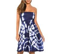 EMATOP Damen Boho Kleid Bandeau Sommerkleid Elegant Kurz Freizeitkleid Trägerlos Ärmellos Party Strandkleid Cocktailkleid Farbverlauf Blumen Druck Minikleid Stretch Hohe Taille Faltenkleid