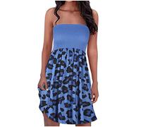 EMATOP Damen Boho Kleid Bandeau Sommerkleid Elegant Kurz Freizeitkleid Trägerlos Ärmellos Party Strandkleid Cocktailkleid Farbverlauf Blumen Druck Minikleid Stretch Hohe Taille Faltenkleid