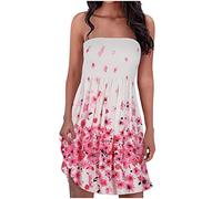 EMATOP Damen Boho Kleid Bandeau Sommerkleid Elegant Kurz Freizeitkleid Trägerlos Ärmellos Party Strandkleid Cocktailkleid Farbverlauf Blumen Druck Minikleid Stretch Hohe Taille Faltenkleid