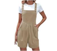 EMATOP Damen Elegant Kurz Playsuit Sommer Ärmellos Jumpsuit Einfarbig Baumwolle Einteiler Overalls Lässig Baggy Latzhose Hohe Taille Mode Trägerhose mit Taschen Arbeitshose Teenager Mädchen