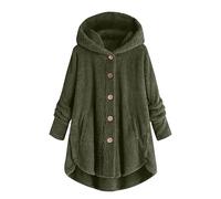 EMATOP Damen Fleece Jacke Warm Langarm Winterjacke Winter Teddy Fleecejacke Lässige Einfarbig Plüschjacke mit Kapuze Wintermantel Lang Flauschig Kapuzenjacke Oversized Hoodie Mantel für Frauen
