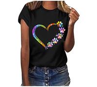 EMATOP Damen Oberteile Sommer Casual Tops Baumwolle Leicht Tshirt Lässig Lose Kurzarm Shirt Rundhals Basic Sportshirt Liebe Druck Sommershirts Elegant Tunika Longshirt Teenager Mädchen Bluse Top