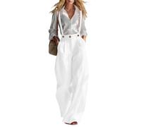 EMATOP Damen Sommer Musselin Overalls Elegant Lang Latzhose Casual Einfarbig Jumpsuit Hohe Taille Playsuit Mode Ärmellos Trägerhose mit Taschen Strampler Bequem Leicht Arbeitshose für Frauen