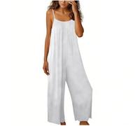 EMATOP Einteiler Overall Damen Sommer Lang Spaghetti Jumpsuit Sexy Ärmellos Playsuit Elegant Weites Bein Strampler Lässig Baumwolle Latzhose Einfarbig Mode Arbeitshose mit Taschen Romper