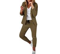 EMATOP Elegant Hosenanzug Damen Langarm Business Anzug Set Casual Zweiteiler Einfarbig Blazer Hose Outfit Lange Baumwolle Hosenanzüge 2 Teilig Sportlich Freizeitanzug Slim fit Tracksuit Frauen