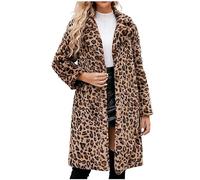 EMATOP Fellmantel Damen Oversize Lang Pelzmantel Faux Fur Kunstfell Jacke Warm Kunstpelz Felljacke Elegant Flauschige Cardigan Leoparden Druck Mantel Herbst Winter Winddicht Fleecejacke Outwear