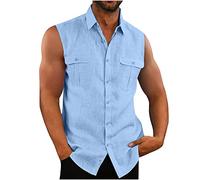 EMATOP Hemd Herren Sommer Ärmellos Tank Top Stringer Fitness Muskelshirt Baumwolle Leinen T-Shirt Casual Einfarbig Tankshirt Leicht Atmungsaktiv Hemdbluse Weste Shirts für Männer Funktionsshirt