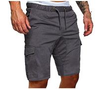 EMATOP Herren Cargo Shorts Baumwolle Kurze Hose Casual Einfarbig Cargohose Sommer Bermuda Short mit 6 Taschen Sommerhose Elastischer Bund Sporthose Regulär Fit Freizeithose Laufshorts Männer