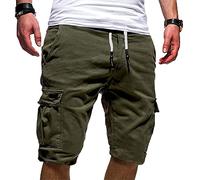 EMATOP Herren Cargo Shorts Baumwolle Kurze Hose Casual Einfarbig Cargohose Sommer Bermuda Short mit 6 Taschen Sommerhose Elastischer Bund Sporthose Regulär Fit Freizeithose Laufshorts Männer
